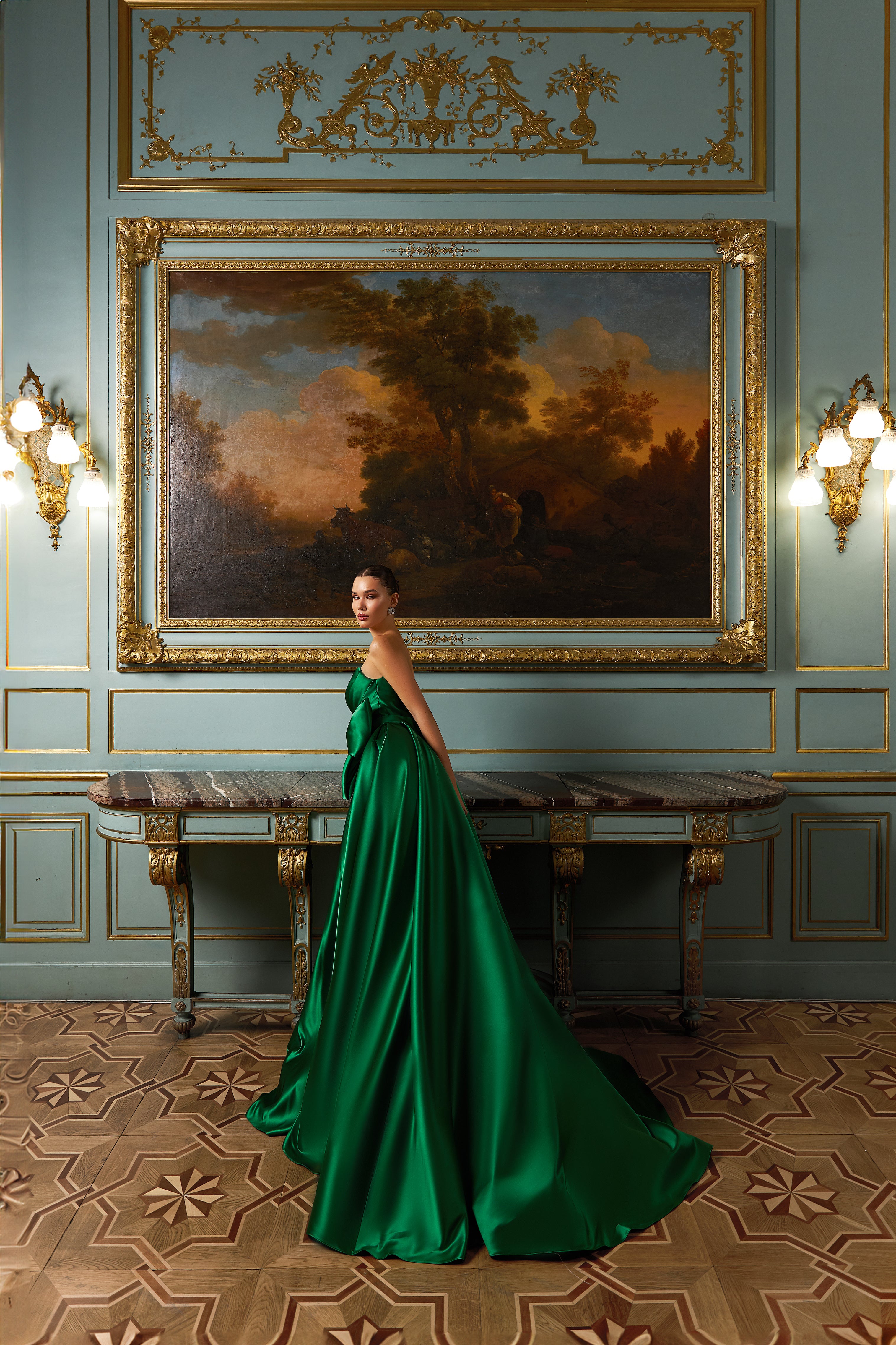 2301 Opulent Green Taffeta Gown 10 / Green / A-Line 2301 Opulent Green Taffeta Gown 10 / Green / A-Line